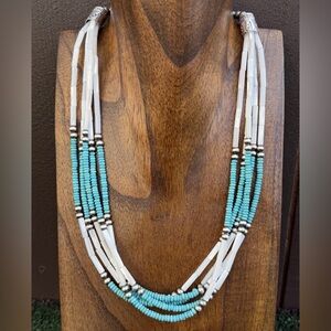 Sterling Silver Multi Strand MOP Mother Of Pearl Turquoise Bead Necklace 22 inch